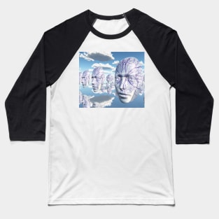 Diembodied faces hover in surreal scene Baseball T-Shirt